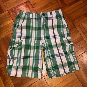 Kenneth Cole Reaction Green and White Plaid Cargo Shorts